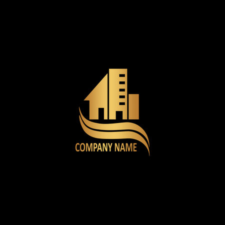 Golden Abstract Building logo icon vector design concept for real estate, architecture business, property, and more construction brand identity.のイラスト素材