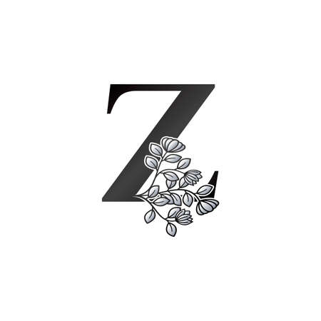 Monogram Initial Z Letter Logo, Elegance Black and White Nature Flowers Ornate Style Vector Design.のイラスト素材