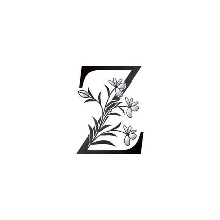 Nature Flower Initial Letter Z Logo, Monogram Elegance Black and White Nature Flowers Ornate Style Vector Design.のイラスト素材