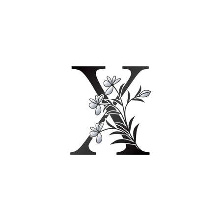Nature Flower Initial Letter X Logo, Monogram Elegance Black and White Nature Flowers Ornate Style Vector Design.のイラスト素材