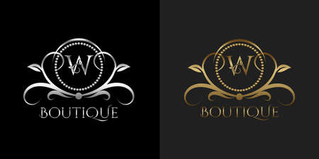 Luxury Logo Letter W Template Vector Circle for Restaurant, Royalty, Boutique, Cafe, Hotel, Heraldic, Jewelry, Fashionのイラスト素材