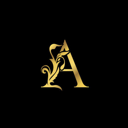 Golden Initial A Luxury Letter Logo Icon vector design ornate swirl nature floral concept.のイラスト素材