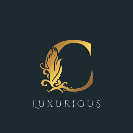 Golden Luxurious Initial Letter C  , Vector design ornate swirl nature floral concept for luxury brand identity.のイラスト素材