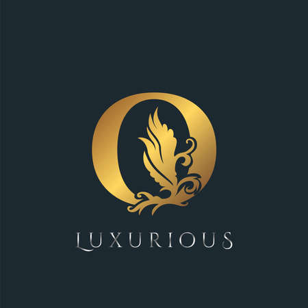 Golden Luxurious Initial Letter O  , Vector design ornate swirl nature floral concept for luxury brand identity.のイラスト素材