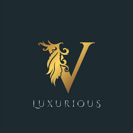 Golden Luxurious Initial Letter V  , Vector design ornate swirl nature floral concept for luxury brand identity.のイラスト素材
