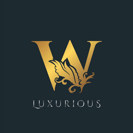 Golden Luxurious Initial Letter W  , Vector design ornate swirl nature floral concept for luxury brand identity.のイラスト素材