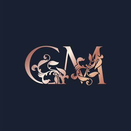 Initial  Letter G and M, GM, Rose Gold Color Luxury Style Vector Design Template.のイラスト素材