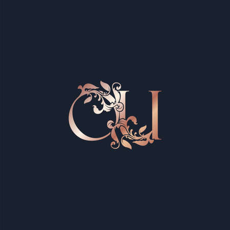 Initial  Letter O and U, OU, Rose Gold Color Luxury Style Vector Design Template.のイラスト素材