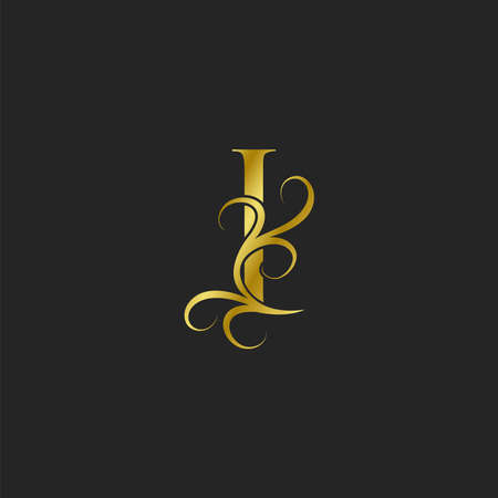 Golden I Letter Luxury  icon. Ornate typographic vector design for decorative lettering sign or alphabet initial with swirl floral leaf elements vintage, elegant, luxury style concept.のイラスト素材