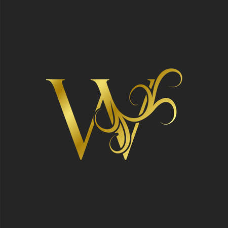 Golden W Letter Luxury  icon. Ornate typographic vector design for decorative lettering sign or alphabet initial with swirl floral leaf elements vintage, elegant, luxury style concept.のイラスト素材