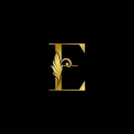 Golden E Letter Initial Nature Tropical Leaf  Icon, vector design concept nature vintage luxury.のイラスト素材