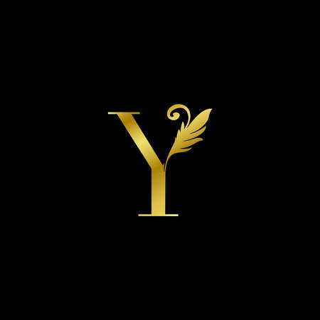 Golden Y Letter Initial Nature Tropical Leaf  Icon, vector design concept nature vintage luxury.のイラスト素材
