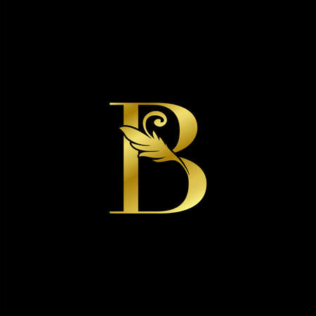 Golden B Letter Initial Nature Tropical Leaf  Icon, vector design concept nature vintage luxury.のイラスト素材