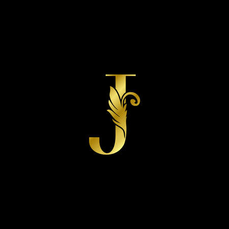 Golden J Letter Initial Nature Tropical Leaf  Icon, vector design concept nature vintage luxury.のイラスト素材