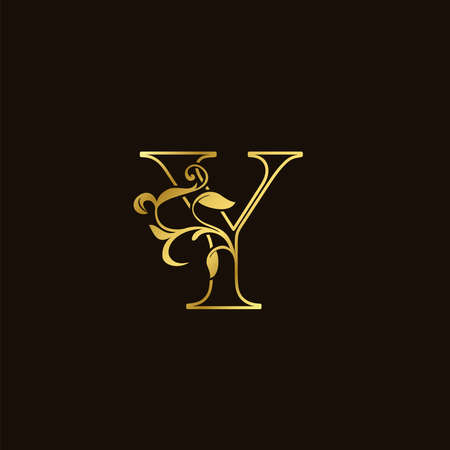 Y Letter Golden Outline Initial Nature Tropical Leaf  Icon, vector design concept monogram vintage luxury.のイラスト素材