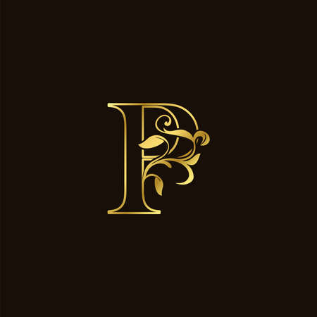 P Letter Golden Outline Initial Nature Tropical Leaf  Icon, vector design concept monogram vintage luxury.のイラスト素材