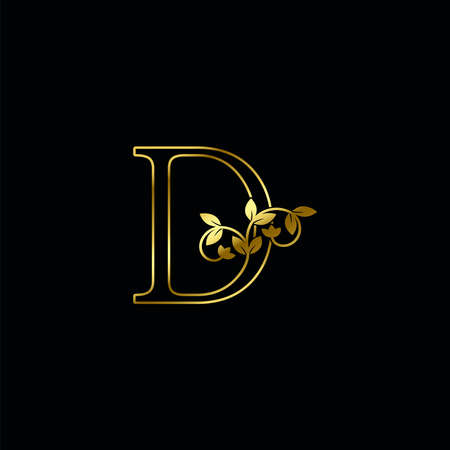 Golden Outline D Letter Minimalist Luxury Initial Nature Tropical Leaf  Icon vector design concept.のイラスト素材