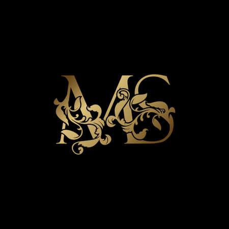 Elegance Luxury deco letter M and S, MS golden logo vector design, alphabet font initial in art decoration.のイラスト素材
