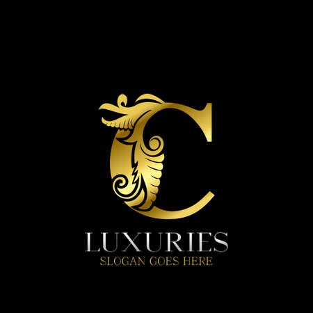Initial Decorative luxury C Golden letter logo design template vector.のイラスト素材