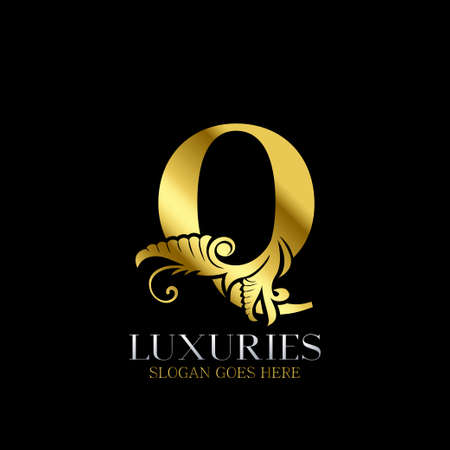 Initial Decorative luxury Q Golden letter logo design template vector.のイラスト素材