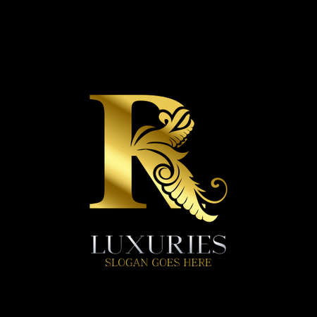 Initial Decorative luxury R Golden letter logo design template vector.のイラスト素材