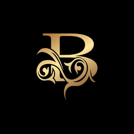 Luxury Gold Letter B Floral Leaf Logo Icon, Classy Vintage vector design concept for emblem, wedding card invitation, brand identity, business card initial, Restaurant, Boutique, Hotel and more luxuries business identity.のイラスト素材