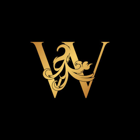 Elegant Luxury Letter W golden logo vector design, alphabet decoration style.のイラスト素材