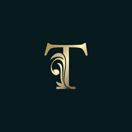 Golden Heraldic Letter T Logo With Luxury Floral Alphabet Vector Design Style.のイラスト素材