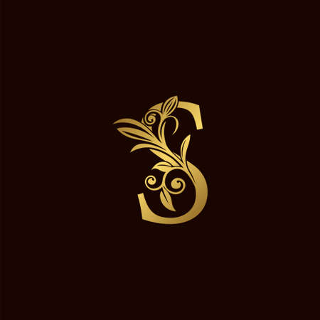 Gold Nature Leaf S Luxury Letter  Concept. Elegant floral style with alphabet vector designのイラスト素材