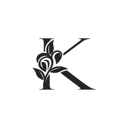 Monogram Nature Floral K Luxury Letter Concept. Elegance black and white florist alphabet font vector designのイラスト素材