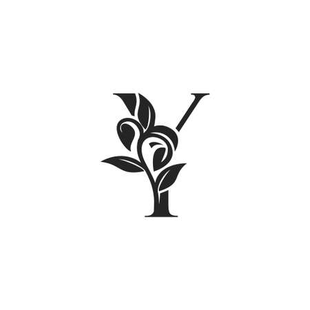 Monogram Nature Floral Y Luxury Letter  Concept. Elegance black and white florist alphabet font vector designのイラスト素材