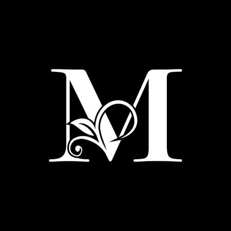 Luxury Letter M Floral Leaf  Icon, Simple classy monogram vector design concept for brand identityのイラスト素材