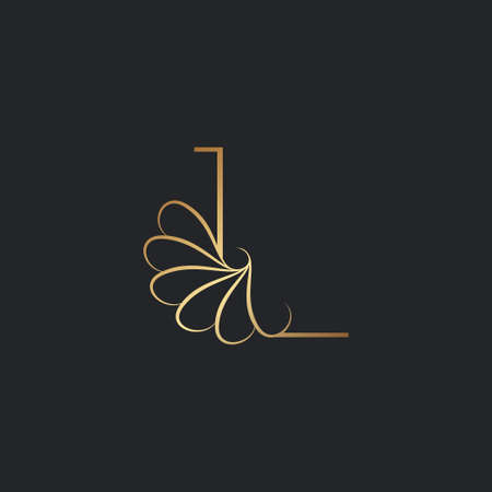 Modern Golden Luxury L Letter  , Elegant Alphabet Vector Nature Flower Style Design.のイラスト素材