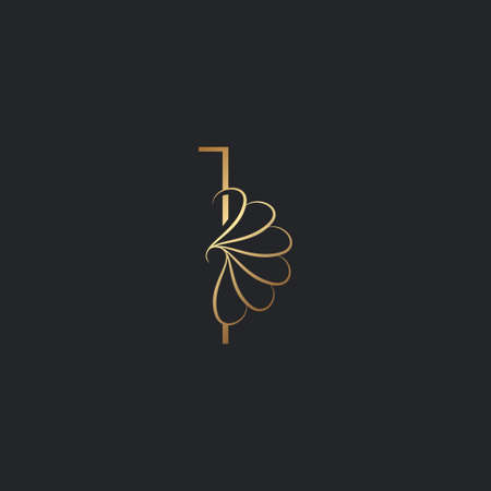 Modern Golden Luxury I Letter , Elegant Alphabet Vector Nature Flower Style Design.のイラスト素材