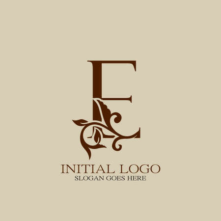 Initial logo letter E luxury style. Vintage nature floral Leaves concept logo vector design.のイラスト素材