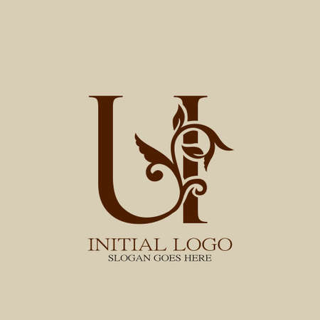 Initial logo letter U luxury style. Vintage nature floral Leaves concept logo vector design.のイラスト素材