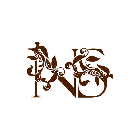 Initial Letter N and S, NS luxury  icon, monogram vintage design with tropical nature leaves element.のイラスト素材