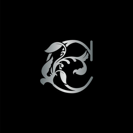 Rustic silver nature floral leaf letter C initial logo icon luxury style vector design template for brand identity.のイラスト素材