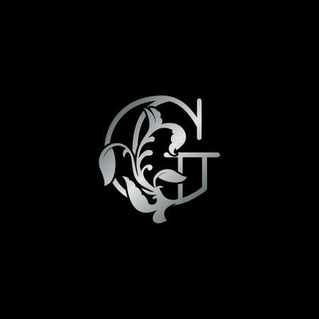 Rustic silver nature floral leaf letter G initial  icon luxury style vector design template for brand identity.のイラスト素材