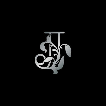 Rustic silver nature floral leaf letter J initial   icon luxury style vector design template for brand identity.のイラスト素材