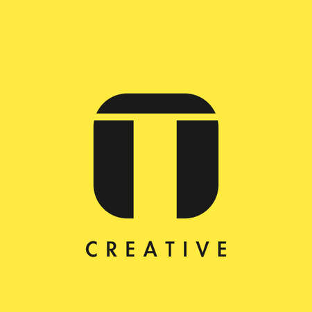 Flat Negative Space Initial Letter T Logo Icon Simple Vector Design Template black color.のイラスト素材