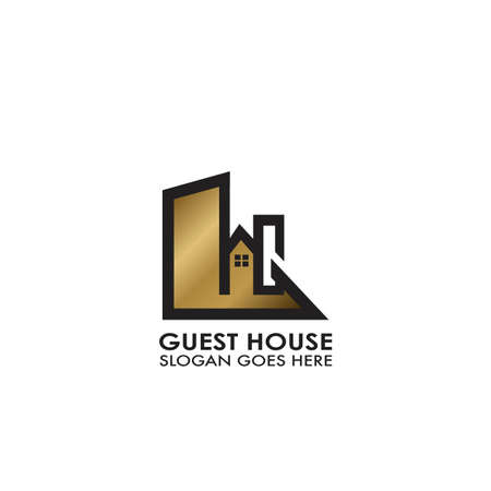Guest House Building Logo with letter H and G, HG initial letter design for property business golden style color.のイラスト素材