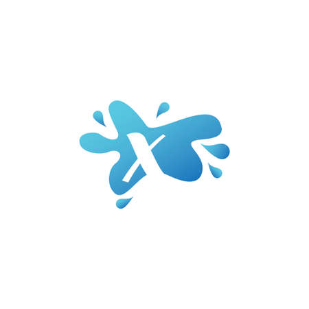 Negative Space X letter   icon in water splash shape design template.のイラスト素材