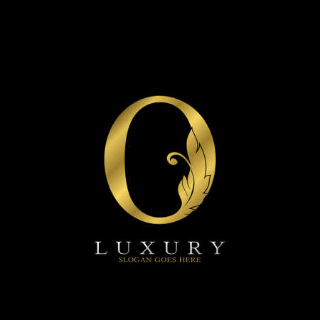 Golden Luxury Feather Initial Letter O  Icon, creative alphabet vector design concept for luxuries business.のイラスト素材