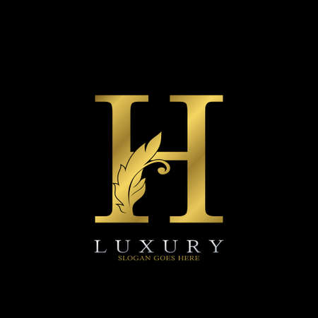Golden Luxury Feather Initial Letter H  Icon, creative alphabet vector design concept for luxuries business.のイラスト素材