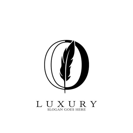 Monogram Luxury feather Initial Letter O Logo icon, vector design concept feather with alphabet letter for business corporate, lawyer, notary, firm and more brandのイラスト素材