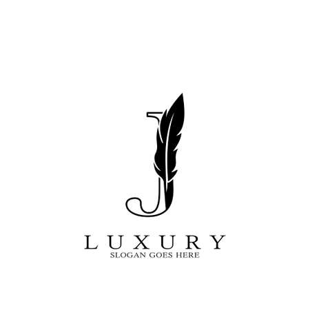 Monogram Luxury feather Initial Letter J Logo icon, vector design concept feather with alphabet letter for business corporate, lawyer, notary, firm and more brandのイラスト素材