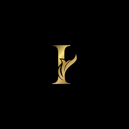 Golden I Initial Letter luxury icon, vintage luxurious vector design concept alphabet letter for luxuries business.のイラスト素材