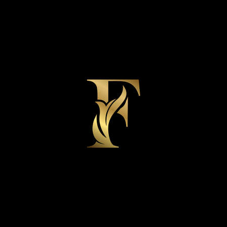 Golden F Initial Letter luxury   icon, vintage luxurious vector design concept alphabet letter for luxuries business.のイラスト素材