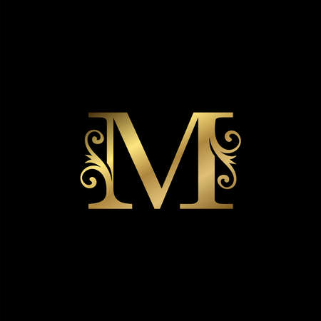 Golden M Initial Letter luxury   icon, vintage luxurious vector design concept alphabet letter for luxuries business.のイラスト素材
